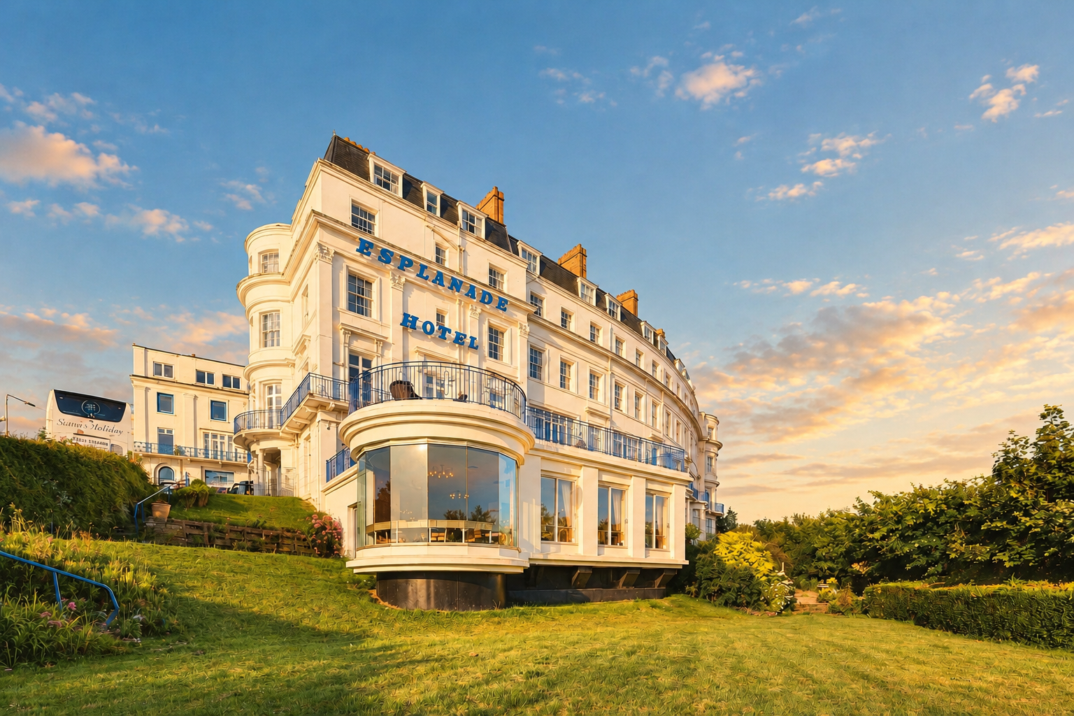 The Esplanade Hotel, Scarborough — white Victorian facade above South Bay