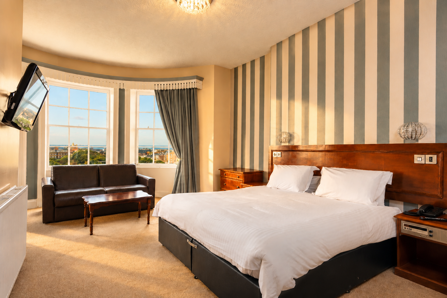 Double room with bay windows at The Esplanade Hotel